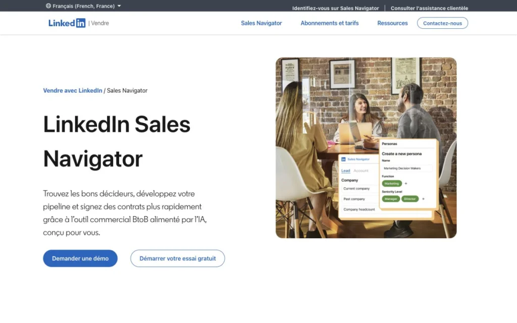 Page d'accueil du site de LinkedIn Sales Navigator
