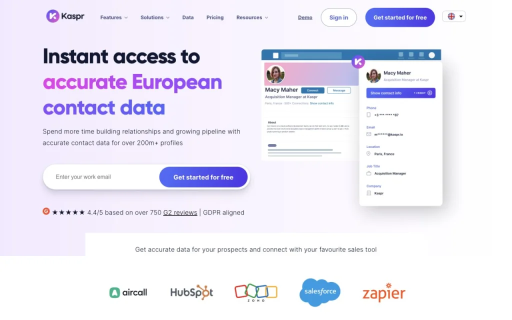 Page d'accueil du site de Kaspr