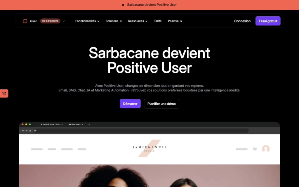 Page d'accueil du site de Positive User, anciennement Sarbacane
