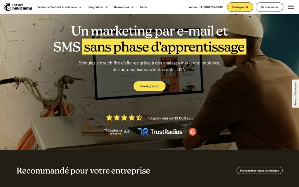 Page d'accueil du site de Mailchimp