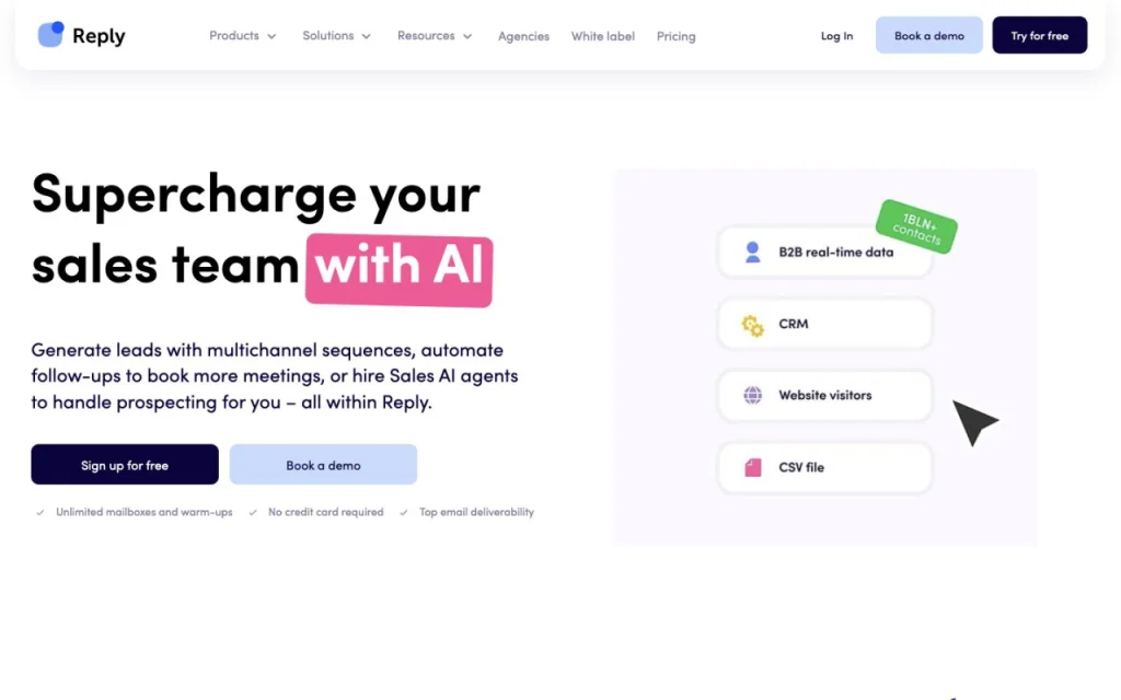 Page d'accueil du site de Reply.io