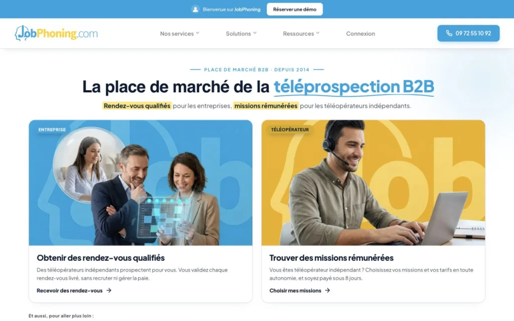 Page d'accueil du site de JobPhoning