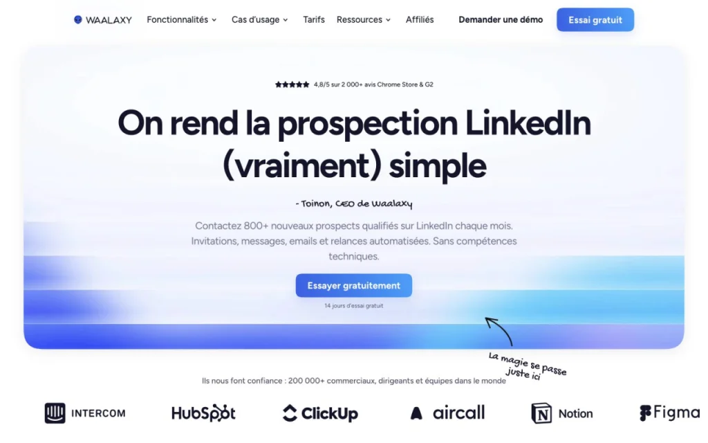 Page d'accueil du site de Waalaxy