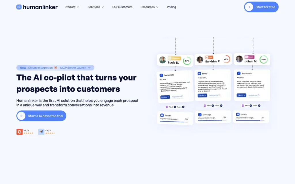 Page d'accueil du site de Humanlinker
