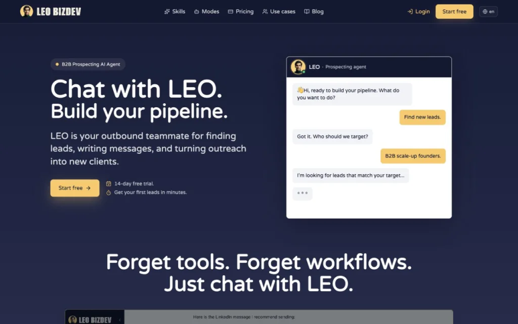 Page d'accueil du site de Leo BizDev