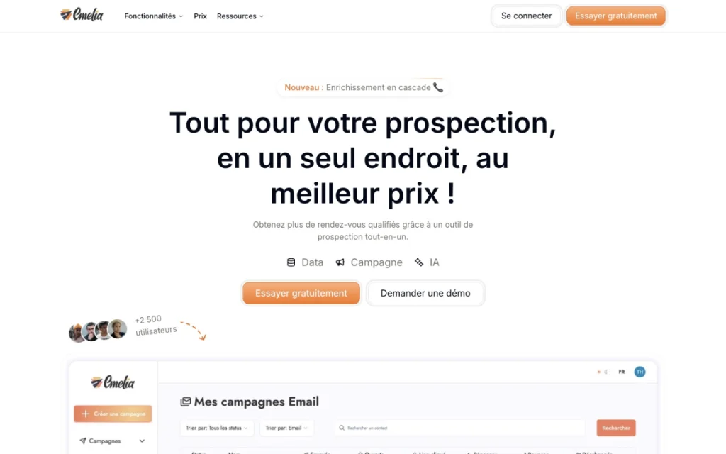 Page d'accueil du site d'Emelia