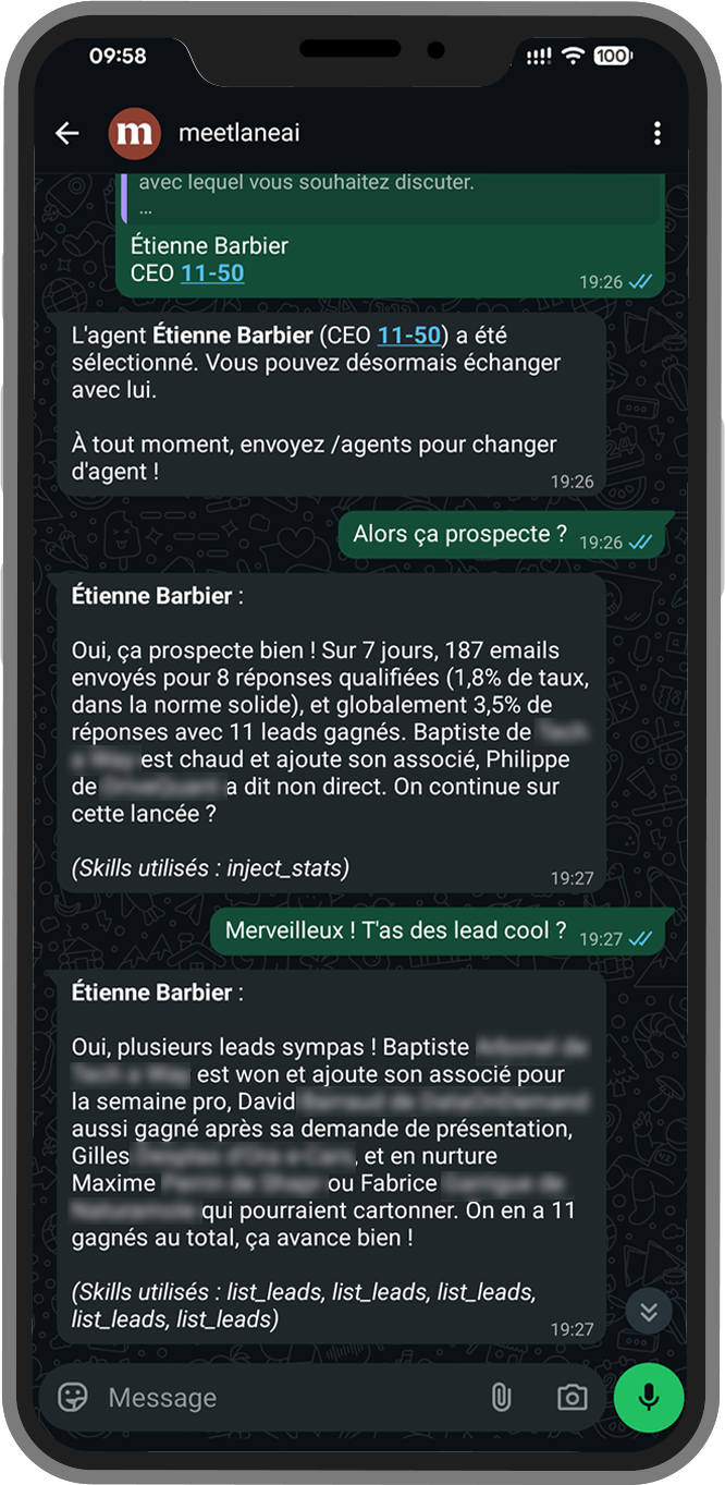 WhatsApp conversation avec l'agent