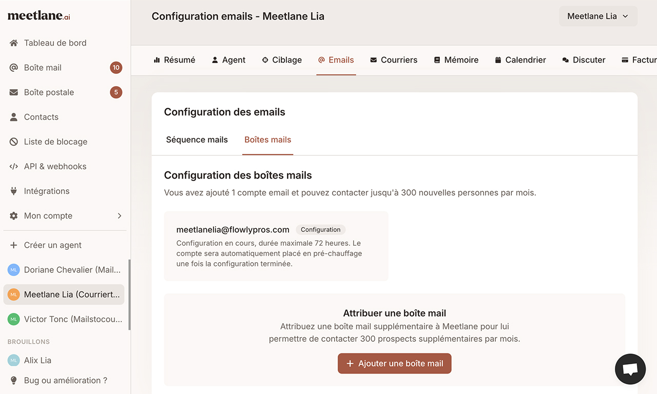 Ajout de boîtes mail