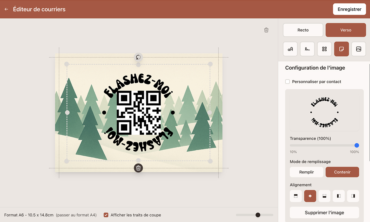 Cette page montre comment ajouter une image flottante à son courrier dans l’éditeur de courrier.