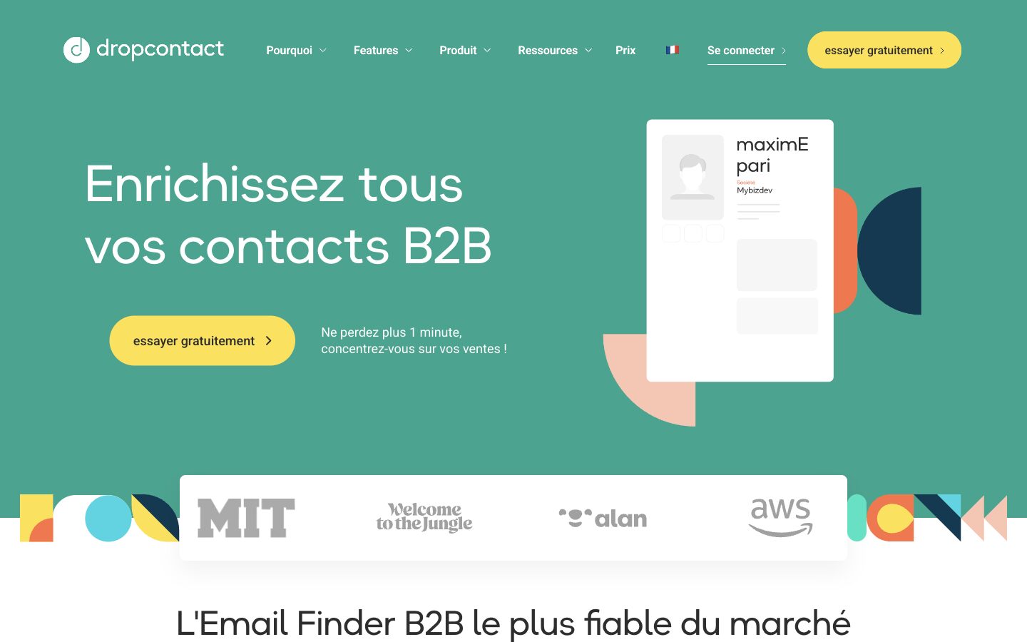 Page d'accueil du site de Dropcontact