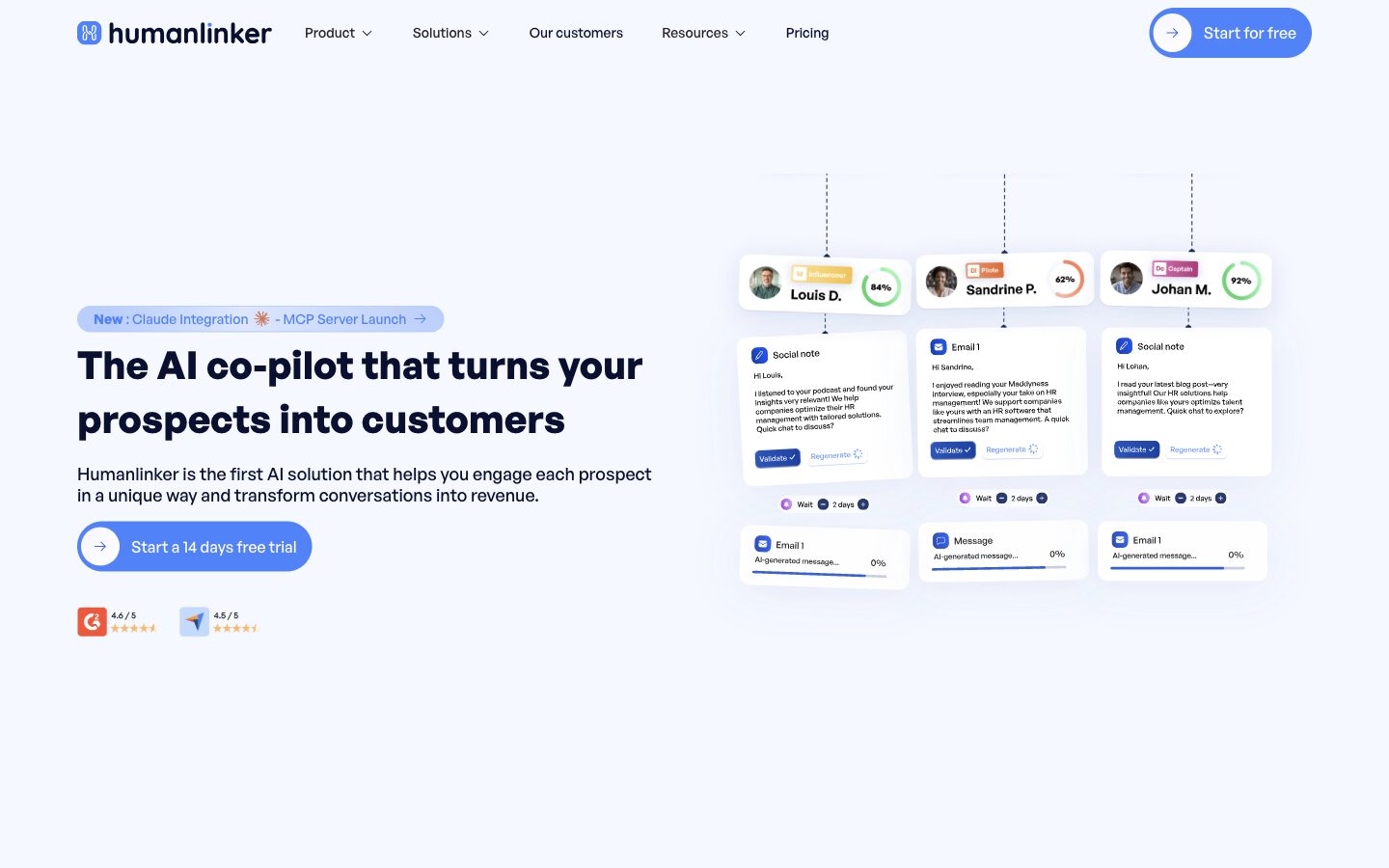 Page d'accueil du site de Humanlinker