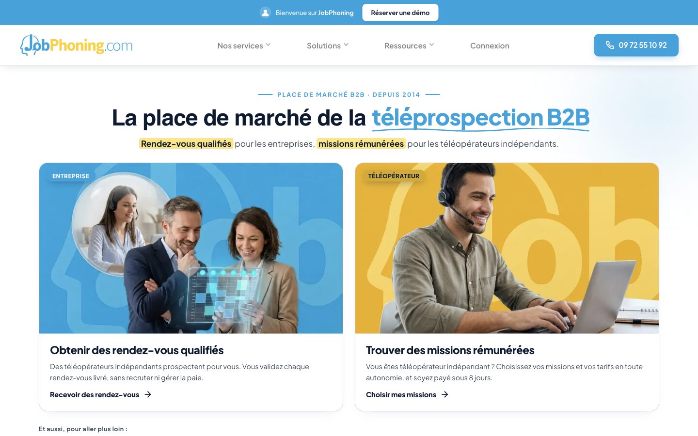 Page d'accueil du site de JobPhoning
