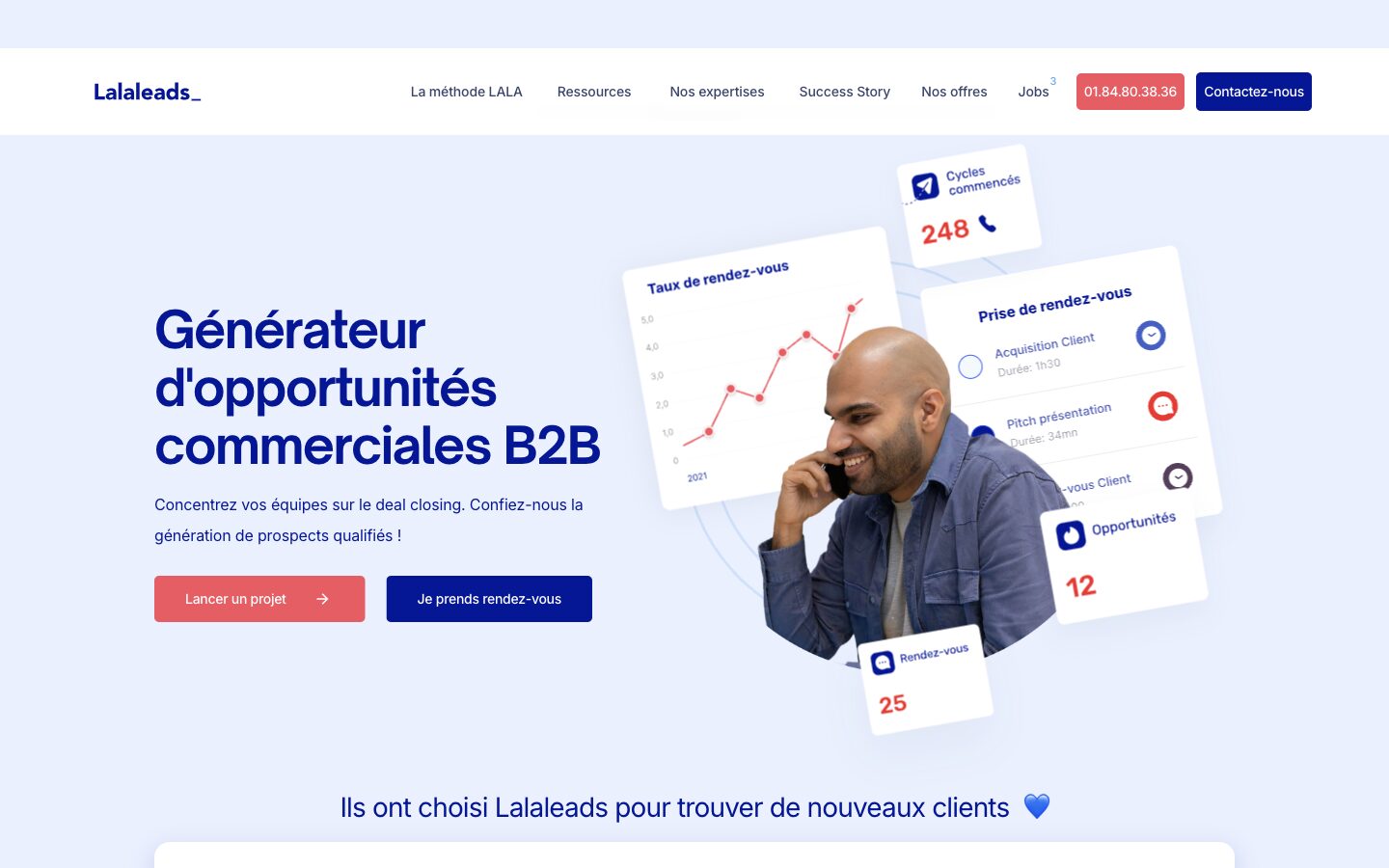 Page d'accueil du site de Lalaleads