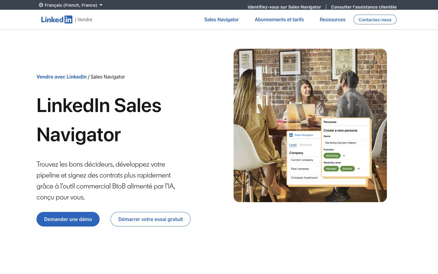 Page d'accueil du site de LinkedIn Sales Navigator